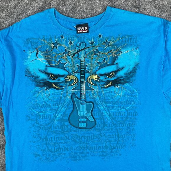 GWP Sport Graphic TShirt Mens XL Blue Eagle Guitar Rock Music Festival Tee Y2K - Picture 1 of 7